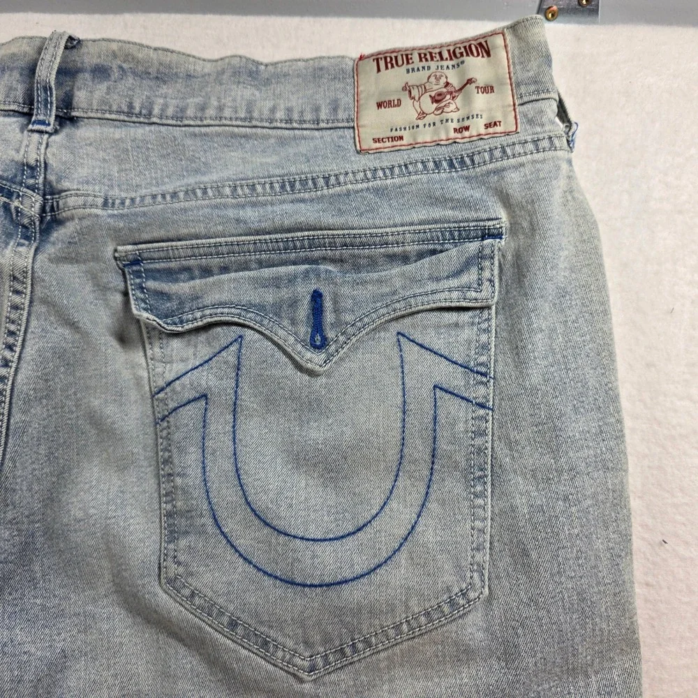 True Religion Ricky Jeans Men 42 Light Wash Blue Relaxed‎ Straight Flap Pockets